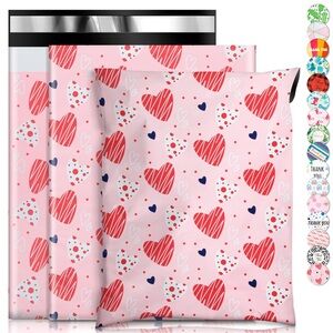 15 Pink Heart Patterned Poly Mailers